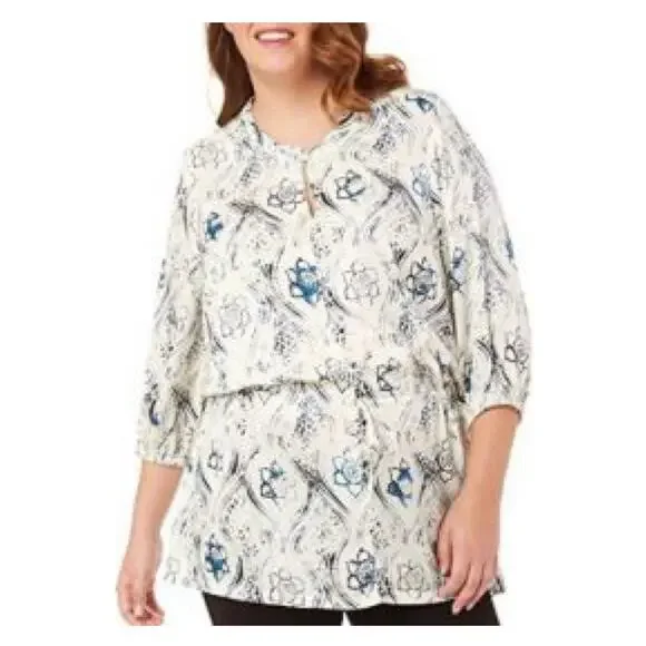 Melissa McCarthy Seven7 White&Blue Floral Tunic Blouse Sz.2X - Picture 2 of 14